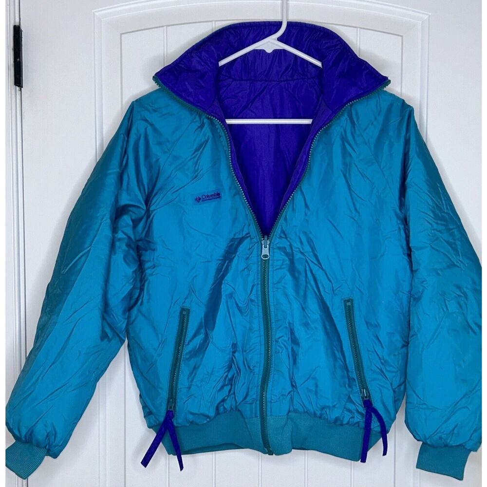 Vintage Columbia Reversable Midweight Jacket Coat Teal Blue Radial Sleeves Sz‎ M